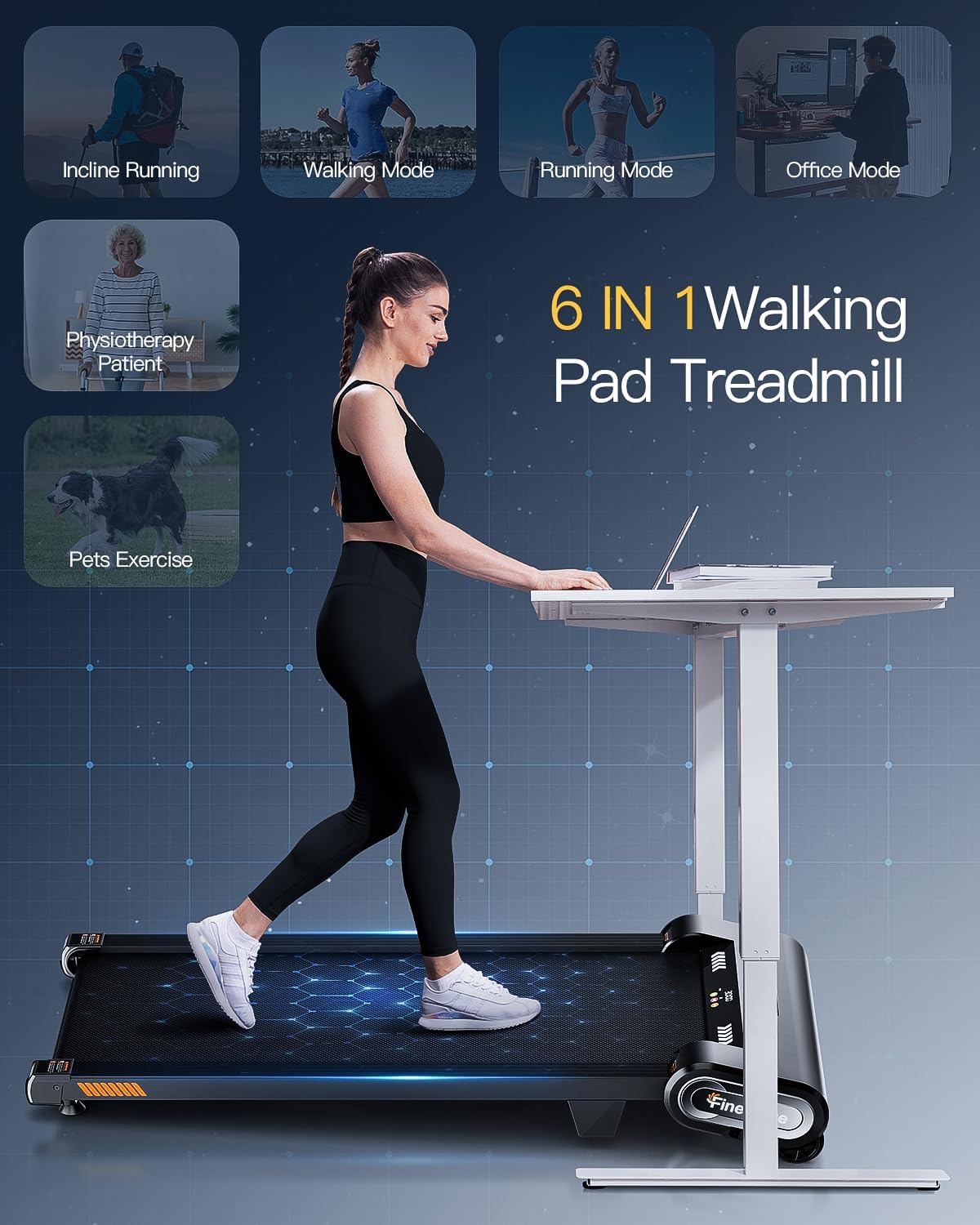 Walking Pad Treadmill with Auto Incline, 6 in 1 Under Desk Treadmill, 6-Level Incline Treadmills, 2.5HP Portable Treadmills for Home with 330LBS Capacity, LED Display, Remote Control - Image 7