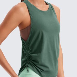 CRZ YOGA Pima Cotton Ruched Side Tank Tops for Women – Workout Athletic Casual Racerback Crewneck Loose Sleeveless Shirts