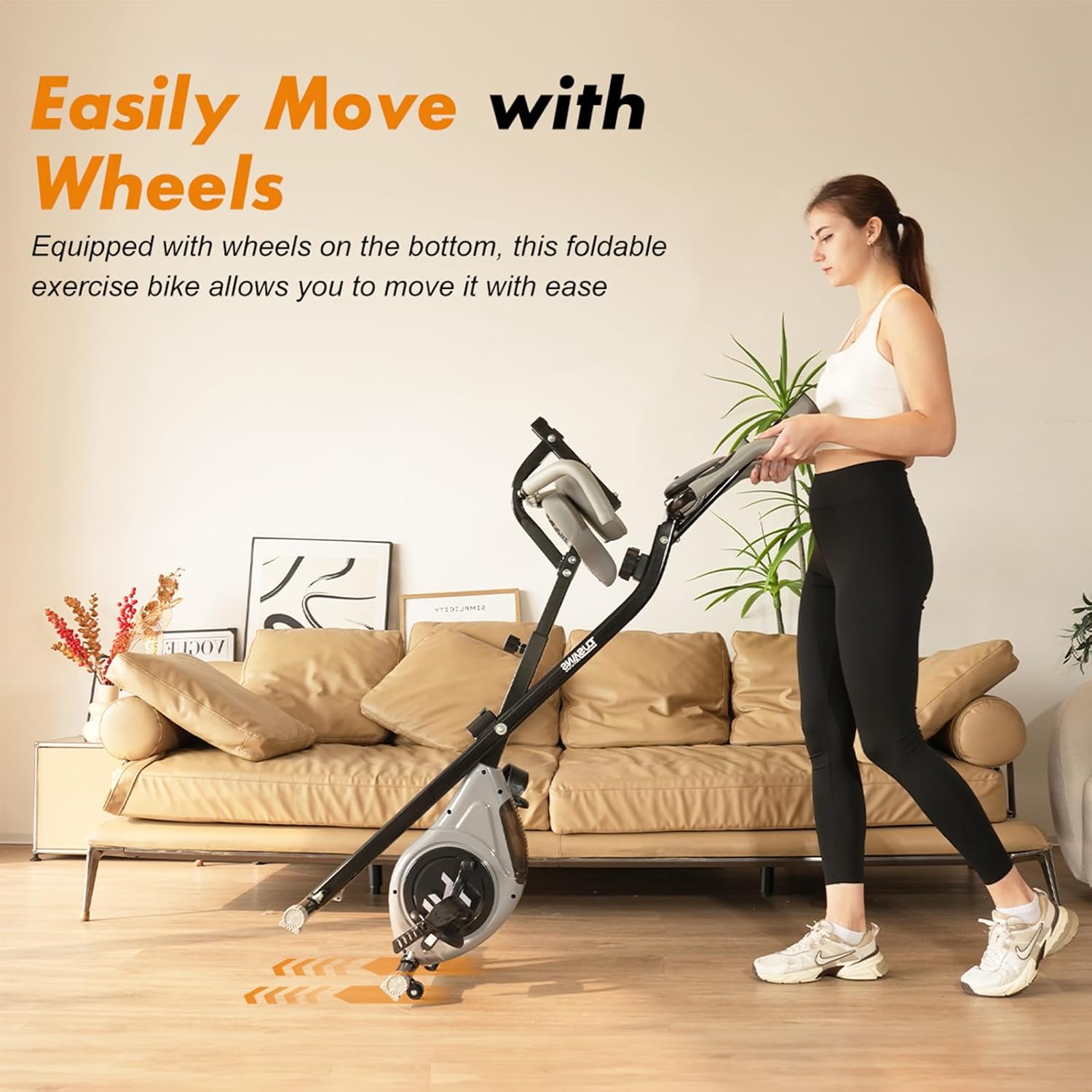 TOUSAINS Folding Exercise Bike, 8-Level Adjustable Magnetic Resistance, Portable X-Bike with Comfortable Seat Backrest, 264LB Capacity for Home Use, Compact & Foldable for Easy Storage - Image 4