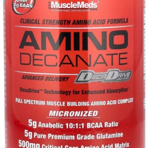 MuscleMeds Amino DECANATE, Intra, Post Workout Drink, Full Spectrum Amino Acid Complex, Leucine, Muscle Recovery, Fruit Punch, 30 Servings