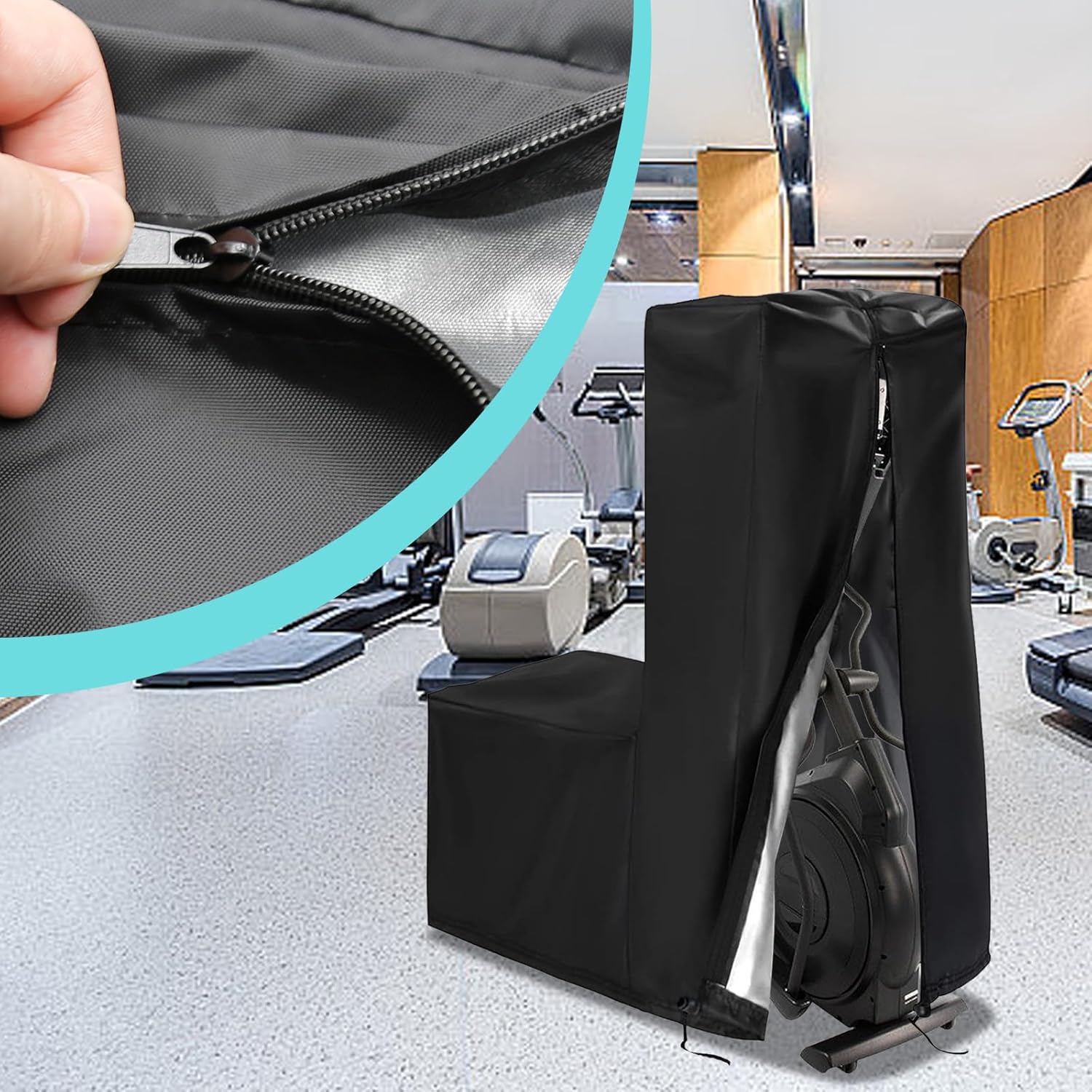 Elliptical Fitness Machine Protective Cover 420D Oxford Fabric Gym Dust Cover 34'' x 20'' x 60'' Elliptical Cover Home Elliptical Exercise Machine Cover - Image 3