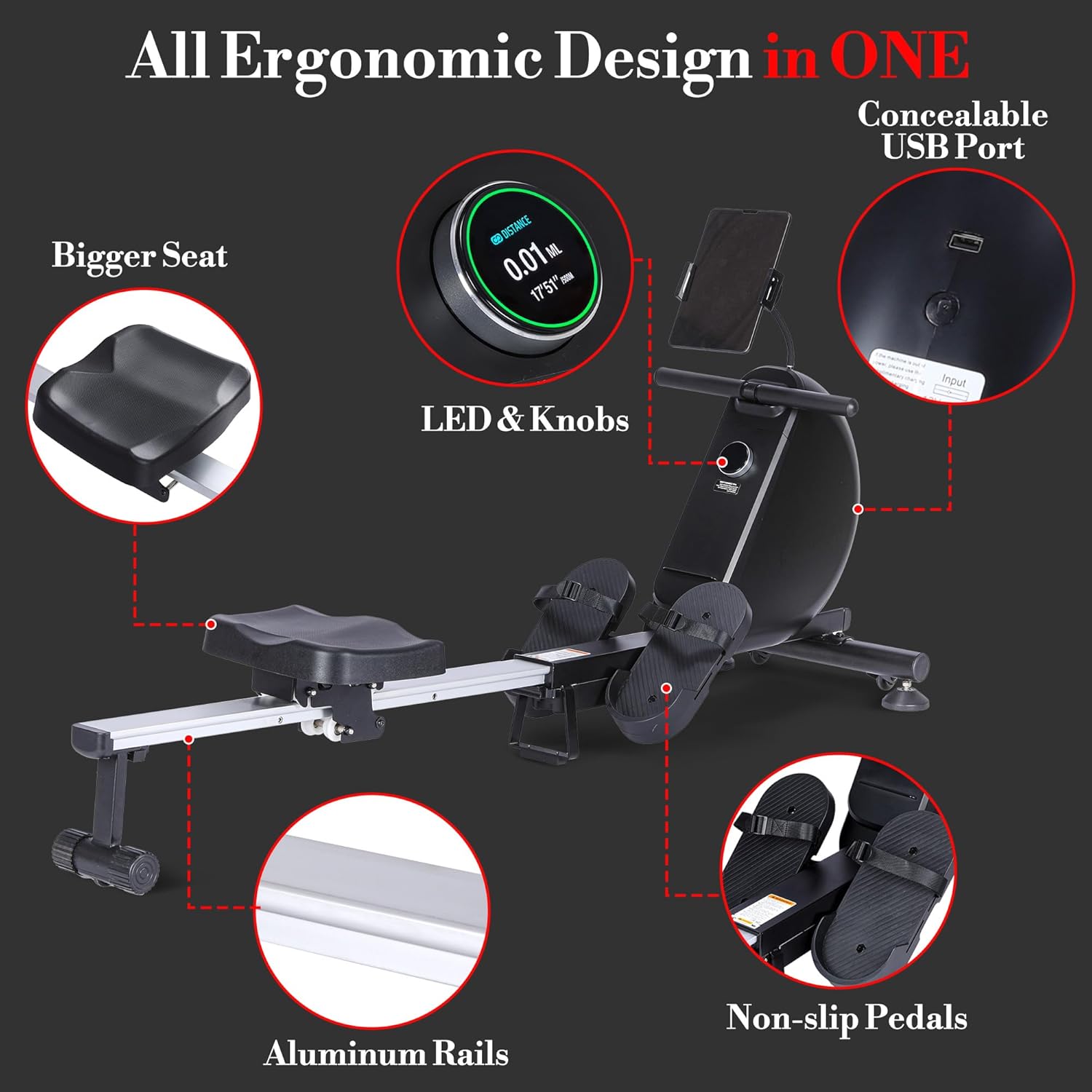 Home Water Rowing Machine - 380 LBS Weight Capacity. Digital Monitor Tracks Workout Data, Ergonomic Seat Ensures Comfort. App-Enabled for Guided Training - Image 3