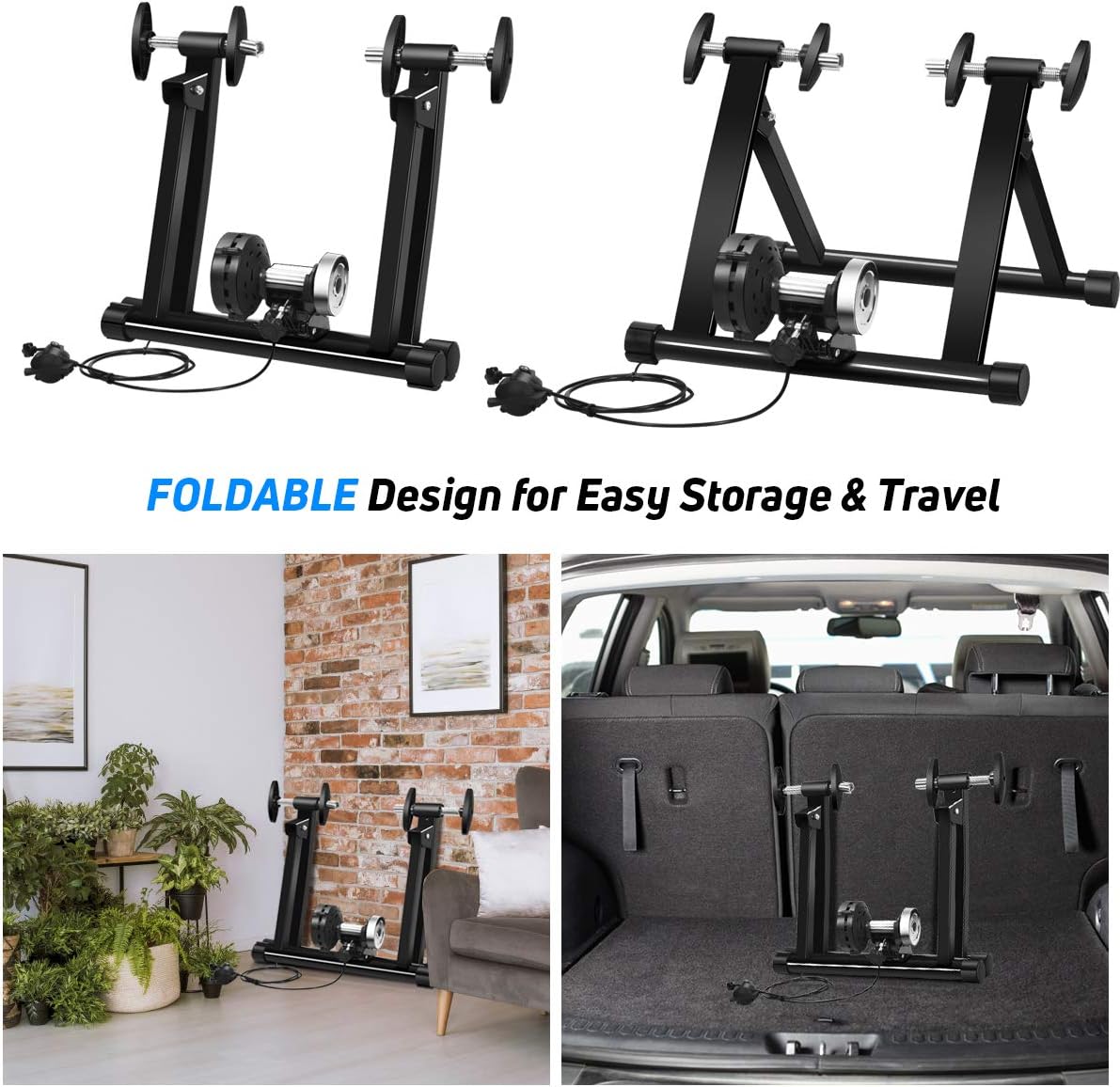 Goplus Bike Trainers for Indoor Riding, Folding Stationary Bike Stand with Magnetic Flywheel for Bicycle Cycling Training, 26’’ - 28’’ Wheels Road & Mountain Bikes - Image 3