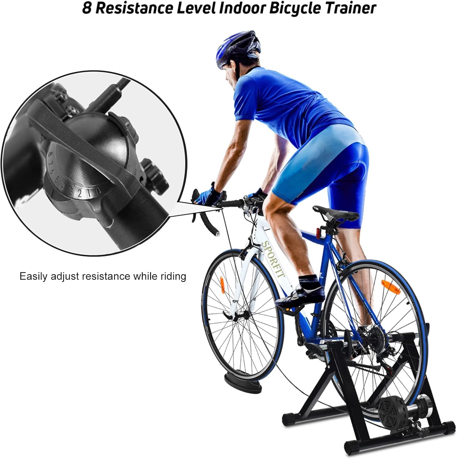Magnetic Bike Trainer Stand for Indoor Riding, Quick Release Folding Exercise Bicycle Stationary Stand Trainers w/ 8 Levels Resistance,Steel Bike Workout Stand for 26”-28” Wheels - Image 4