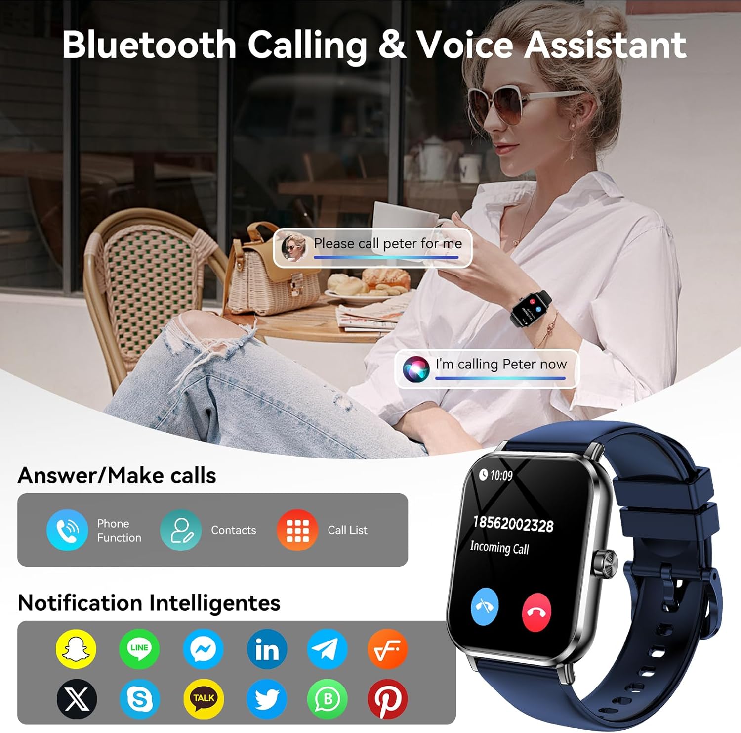 Smart Watch for Men Women, 1.83" HD Touchsreen, Bluetooth Calling, 5 ATM Water-Resistance, 130+ Sports Modes, Health, Fitness & Sleep Tracker, Timer, Fitness Watch for Android/iOS, Blue - Image 4