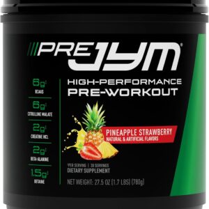 JYM Supplement Science Pre JYM Pineapple Strawberry Pre Workout Powder for Men & Women, BCAAs, Nootropics, Creatine HCI, Citrulline, Beta-Alanine, Betaine, Taurine, Huperzine, 30 Servings