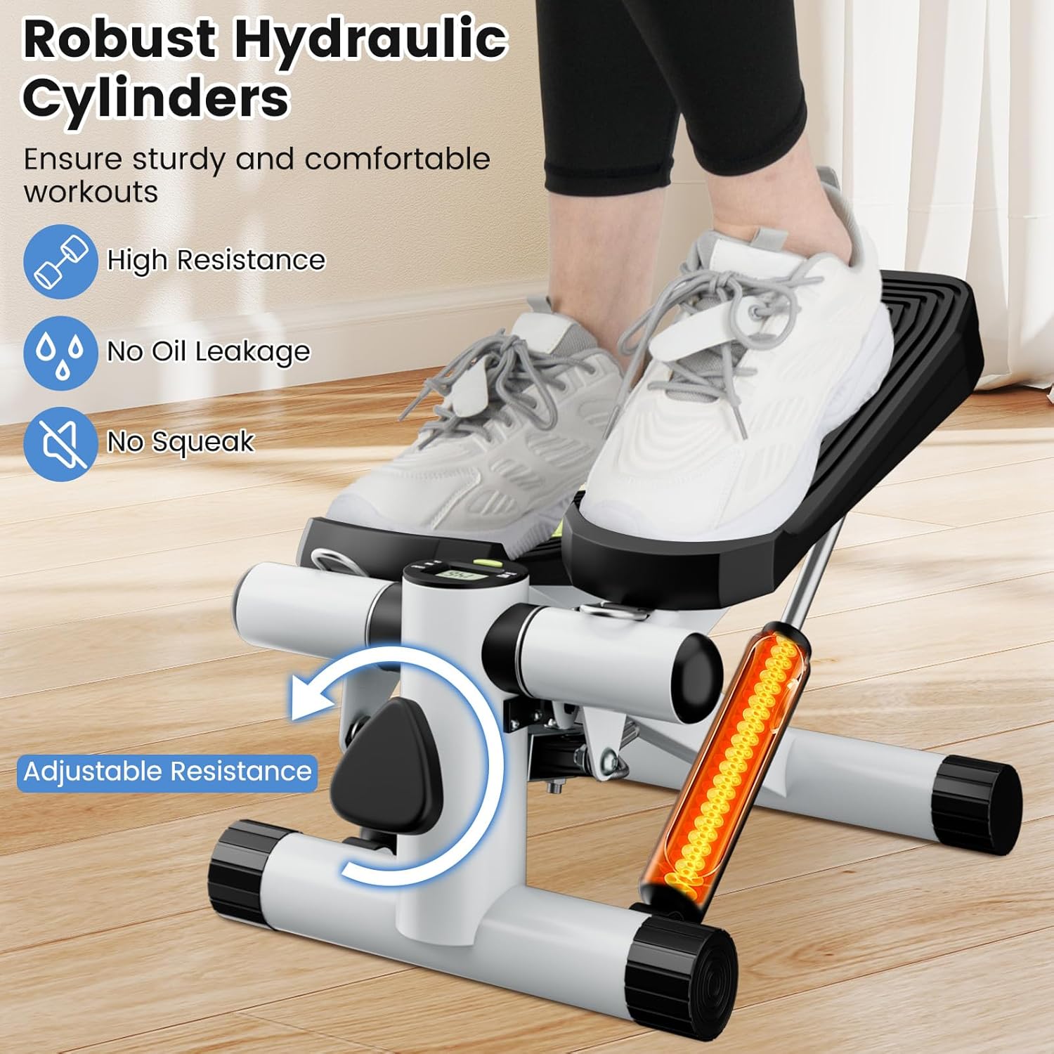 GYMAX Steppers for Exercise at Home, Hydraulic Mini Stair Stepper with Resistance Bands & LCD Monitor, Portable Under Desk Cardio Equipment Step Machine for Home Gym - Image 3