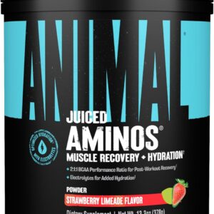 Animal Juiced Amino Acids – BCAA Powder EAA Matrix Plus Hydration with Electrolytes and Sea Salt Anytime Recovery and Improved Performance, Strawberry Limeade Flavor, 30 Servings
