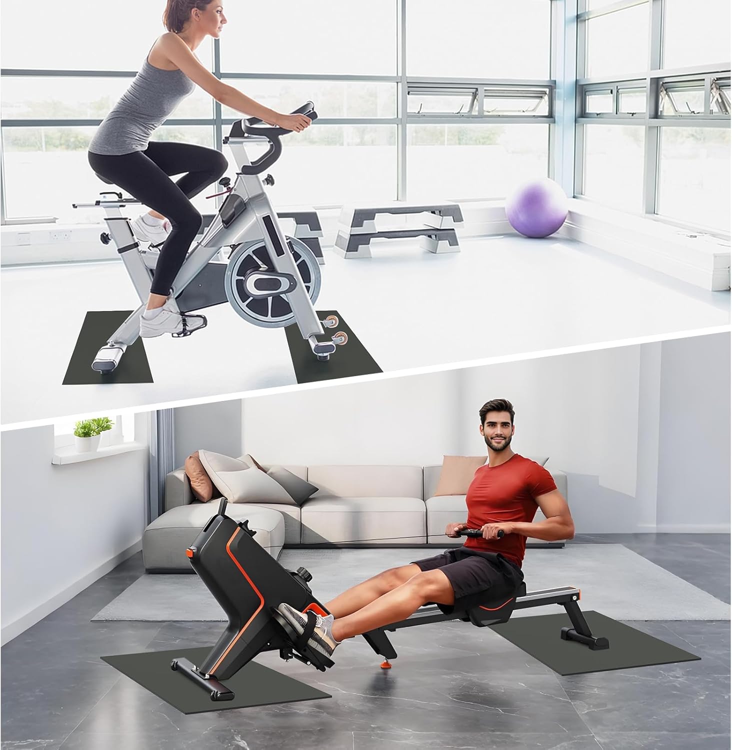 2PCS Exercise Bike Mat, Non-Slip Exercise Bike Mat for Floor for Rowing Machine and Stationary Spin Bike - Image 4