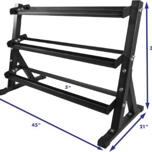 3 Tier Dumbbell Rack – Heavy-Duty Steel Weight Storage Stand for Hex or Round Dumbbells – Rubber Feet for Stability – Home or Commercial Gym Use
