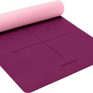 Heathyoga Eco Friendly Non Slip Yoga Mat, Body Alignment System, SGS Certified TPE Material – Textured Non Slip Surface and Optimal Cushioning,72″x 26″ Thickness 1/4″