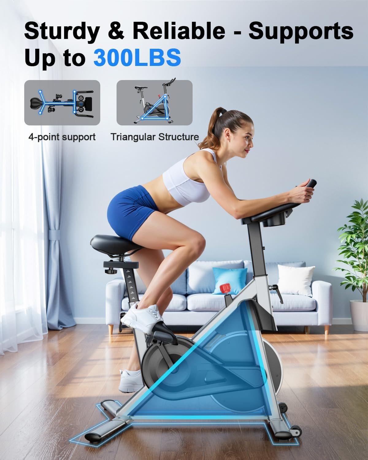 Superun Exercise Bike, Stationary Bikes for Home with Brake Pad, Low Noise Spin Bike with 300LBS Weight Capacity, Indoor Cycling for Home Gym with Pad Mount LCD Monitor and Cup Holder - Image 6