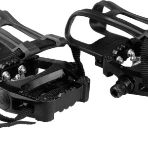 SPD Bike Pedals with Toe Clip Straps Cage Compatible with Shimano SPD 9/16” for Peloton/MTB/Spin/Indoor/Exercise Bicycle Pedals Replacement Assecories