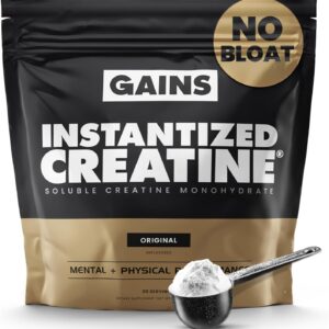 Gains in Bulk Instantized Creatine Monohydrate for Women and Men, Soluble Creatine Powder, Supports Muscle Building, Strength and Performance, Bodybuilding Supplements, Unflavored, 30 Servings