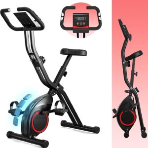 Lightweight 33LB Foldable Exercise Bike for Small Apartments, Stationary Bikes for Home Workout, Indoor Portable Cycling Bike with 16-Level Magnetic Resistance, 260LBS Capacity, 5.5 LBS Flywheel