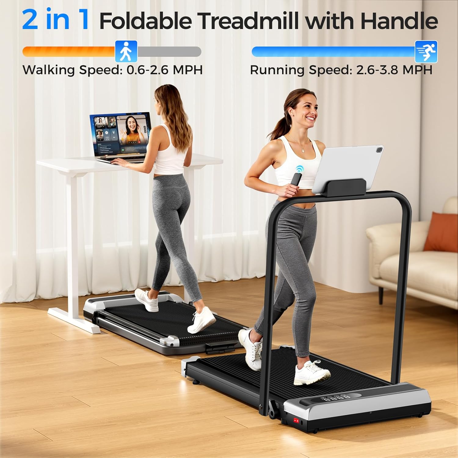AoraPulse Portable Foldable Treadmills for Home, Small Folding Treadmill for Home Office with 300 LBS Capacity, Walking Running Exercise Electric Compact Treadmill with LED Display - Image 2