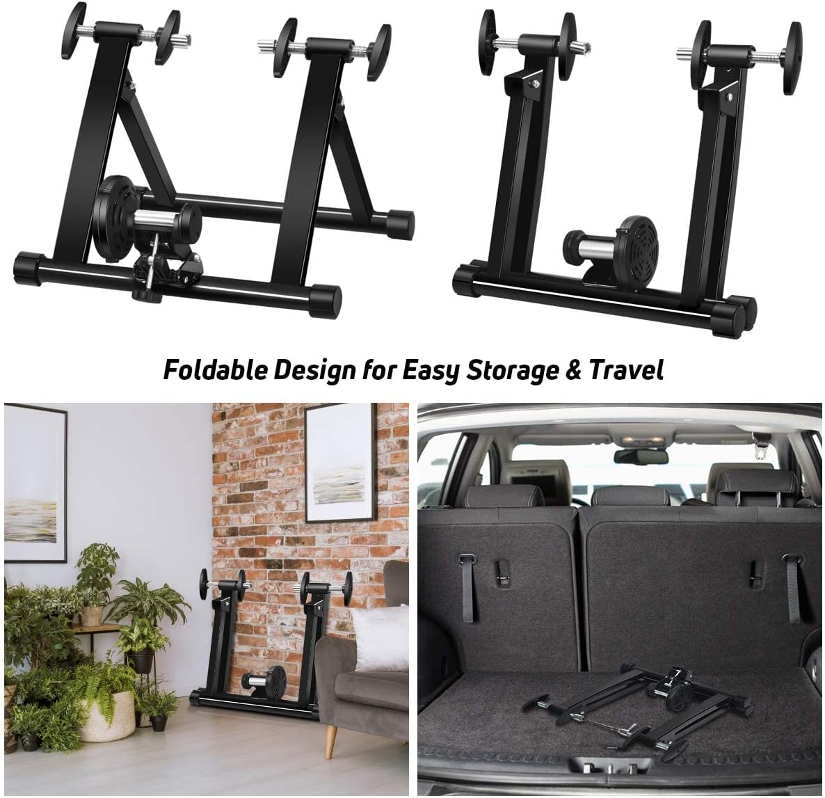 Bike Trainer Stand, Stationary Bike Stand for Indoor Riding, Steel Bicycle Exercise Magnetic Stand for 26-28” Wheels with Front Wheel Riser, Quick Release Folding Exercise Bike Stand Trainers - Image 7