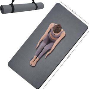 Yoga Mat Double-Sided Non Slip, 72” x 32” x 7mm – Extra Wide & Thick Yoga Mat for Women Men Kids, Professional TPE Yoga Mats for Home Workout, Yoga, Pilates and Floor Exercise, with Carrier Strap