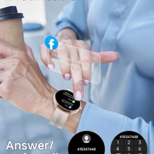 HUAKUA Smart Watches for Women Men (Answer/Make Calls) Compatible with iPhone/Android Phones, Round Smartwatch Fitness Tracker with Heart Rate Monitor Sleep/Steps Tracker Waterproof (Starlight/Gold)