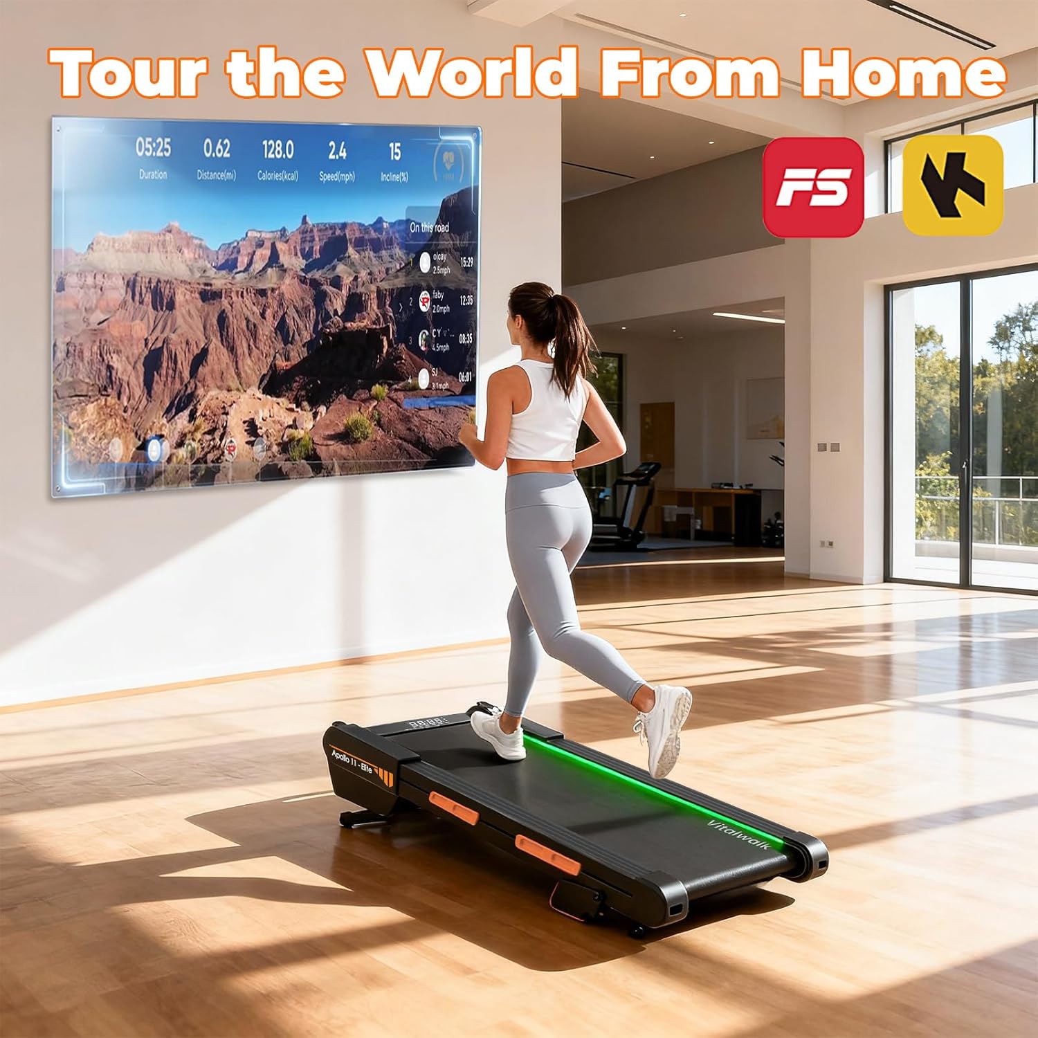Walking Pad Treadmill with Auto Incline 15%, Vitalwalk Full Deck 40"x16", 350lbs Capacity, 3.0HP Brushless, Portable Under Desk Treadmills for Home Office, Upright Space-Saving, Ambient Light, APP - Image 6