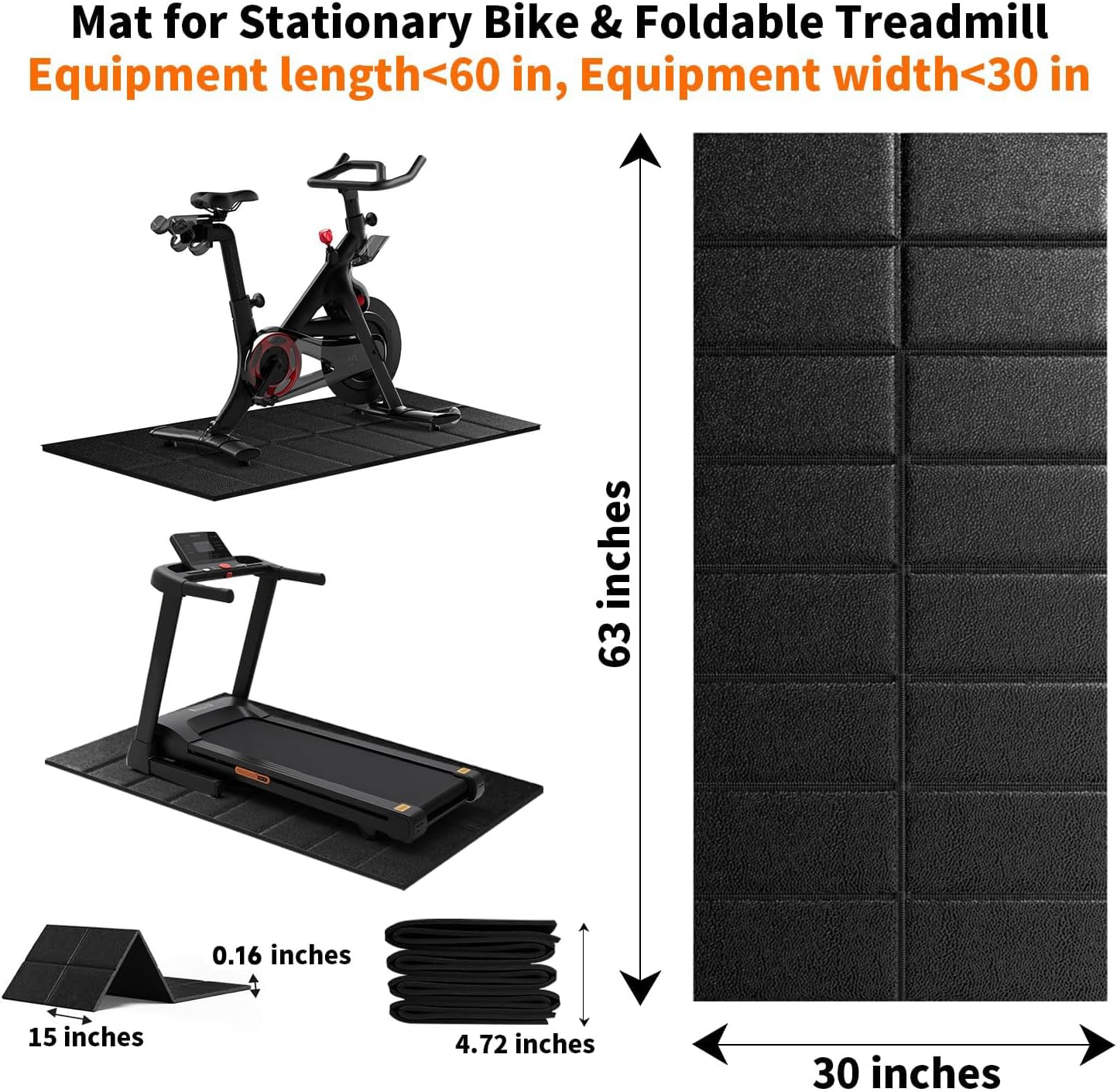 THAILE Exercise Bike Mat, Compatible with Peloton Bikes, 60"x30", Bike Trainer Mats, Mat for Indoor Stationary Spin Bikes Treadmill Walking Pad on Hardwood Floor Carpet Protector - Image 5