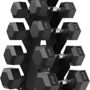 Hex Weights Dumbbells Set with Rack, 75-550 lb Rubber Coated Dumbbell Sets with Storage, Free Hand Weight for Strength Training, Exercise, Fitness, Home, Gym, Heavy Duty