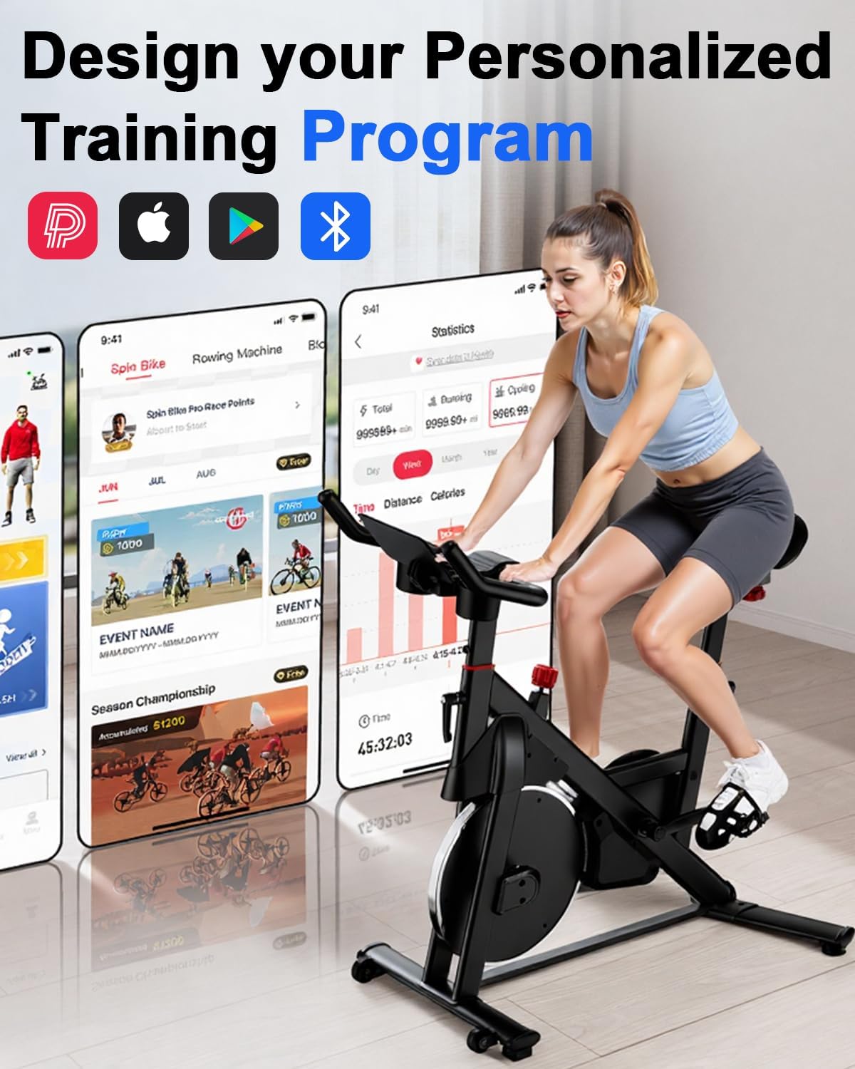 Superun Exercise Bike, Stationary Bikes for Home Gym with 32-Level Magnetic Resistance, 300LBS Capacity Indoor Cycling Bike with Comfortable Seat, LED Display - Image 7