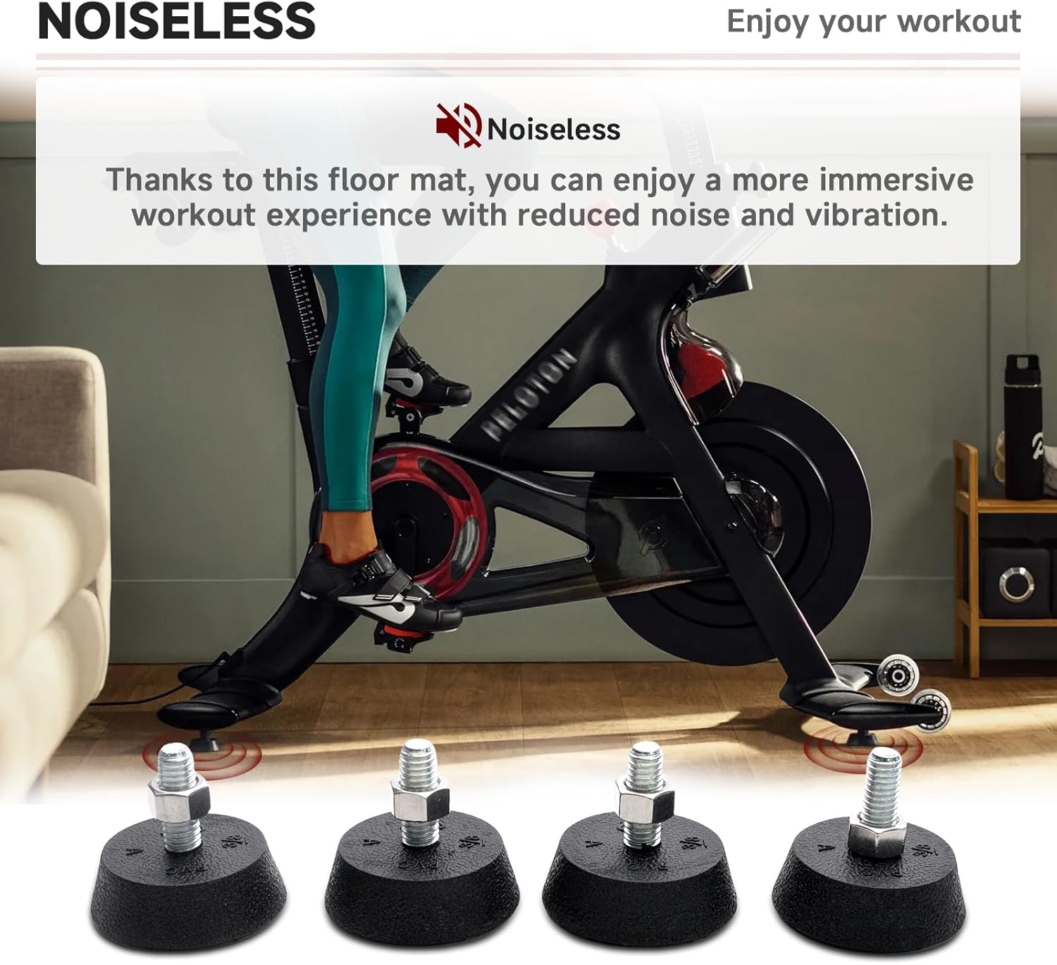 (4 Pack) for Peloton Exercise Bike Support Foot Pad, Upgraded Stainless Steel 3/8" Leveling Screws, Rubber Swivel Non-Slip Shock-Absorbing, Easy Install Replacement Parts - Image 6