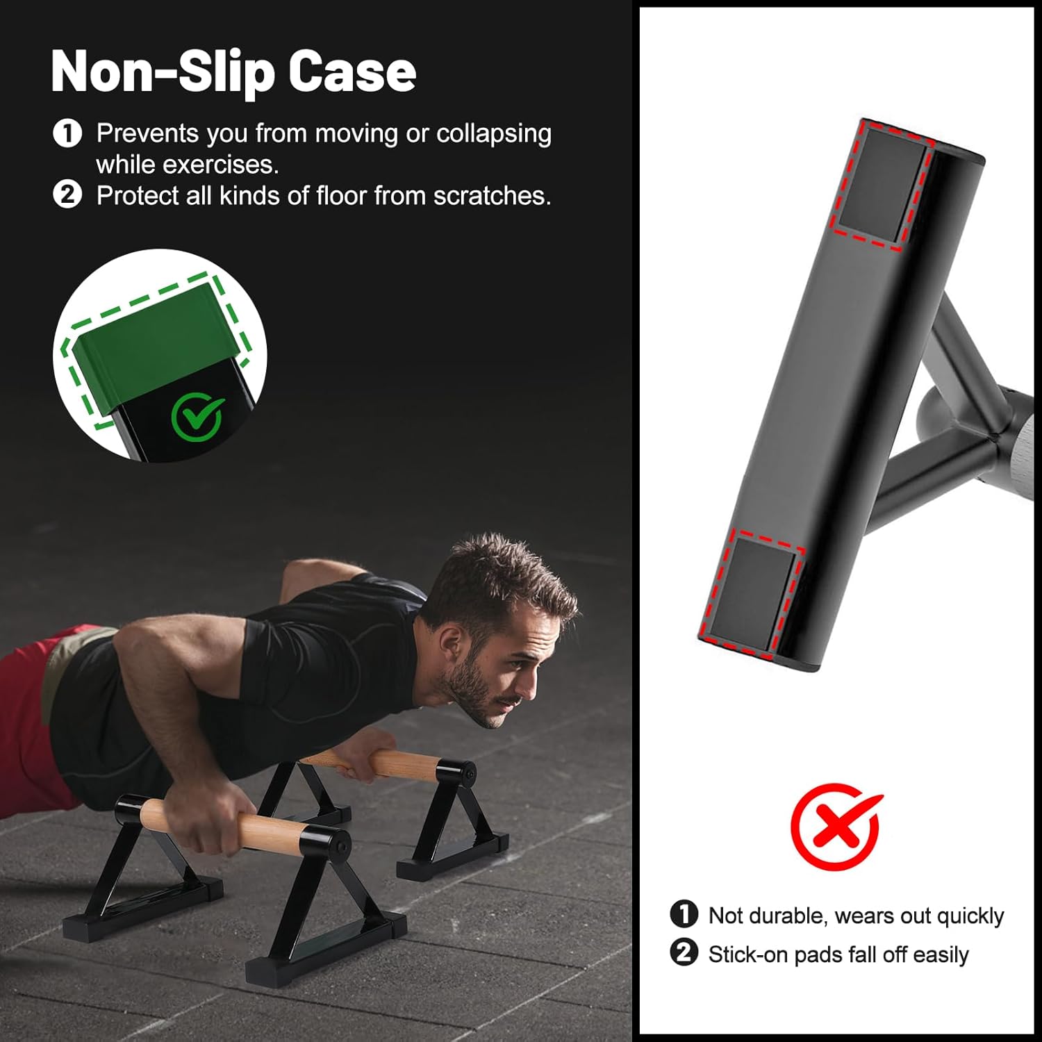 Parallettes Bars, 16 INCH Solid Wood Push Up Bars with Anti-Slip Grip for Calisthenics, Handstand, Floor Workouts, Sturdy Metal Bracket Supports Up to 600 lbs for Home Gym, CrossFit & Fitness Training - Image 5