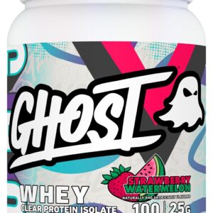 GHOST Clear Whey Isolate Protein Powder, Strawberry Watermelon – 1.57 LB Tub, 25G of Whey Protein – Post Workout Drink for Muscle Gain & Recovery – Sugar Free, Soy Free & Zero Fat, 20 Servings