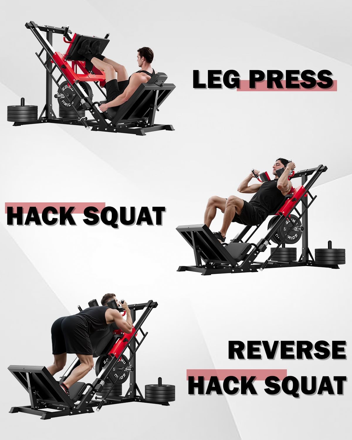 Leg Press Hack Squat Machine with Back Support Cushion, 3 in 1 Adjustable Leg Press Machine with Quad Track Roller System, Hack Squat Machine - Image 3