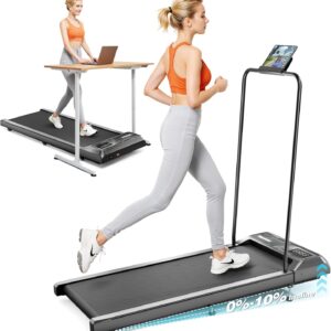 Walking Pad Treadmill with 10% Incline, 2.5HP Under Desk Treadmill 450LBS Capacity LED Display, 4 in 1 Portable Small Treadmills with Handle Bar for Home Office Black
