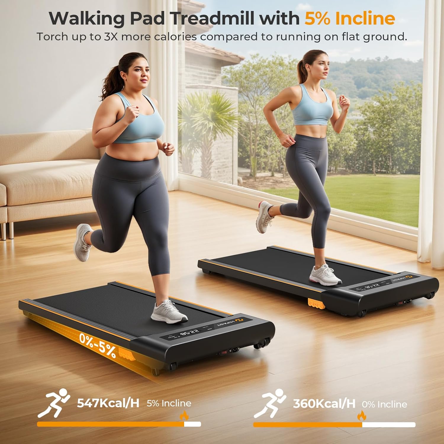 Walking Pad with Incline, Under Desk Treadmill for Home, 2.5 HP Portable Treadmills with Incline, Compact Treadmill Small Running Pad with LED Display, Remote Control - Image 2