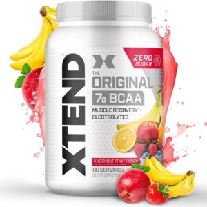 XTEND Original BCAA Powder Knockout Fruit Punch | Sugar Free Post Workout Muscle Recovery Drink with Amino Acids | 7g BCAAs for Men & Women | 90 Servings