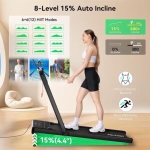Walking Pad Treadmill with 15% 9° 8 Level Auto Incline, 2-in-1 Under Desk Foldable w/Remote Control, 12 HIIT Mode, 265 Lbs Max, 7.6 MPH Max, Portable Mini Treadmill for Office Home