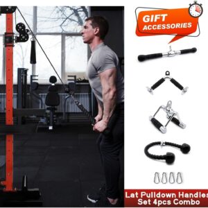RitFit Upgraded PPC-P3 Power Cage, 3-in-1 Home Gym with Aluminum Pulley System, 1200LBS Capacity, Includes LAT Pulldown, Landmine, J-Hooks & 20+ Attachments, Fits Compact Spaces Black Red