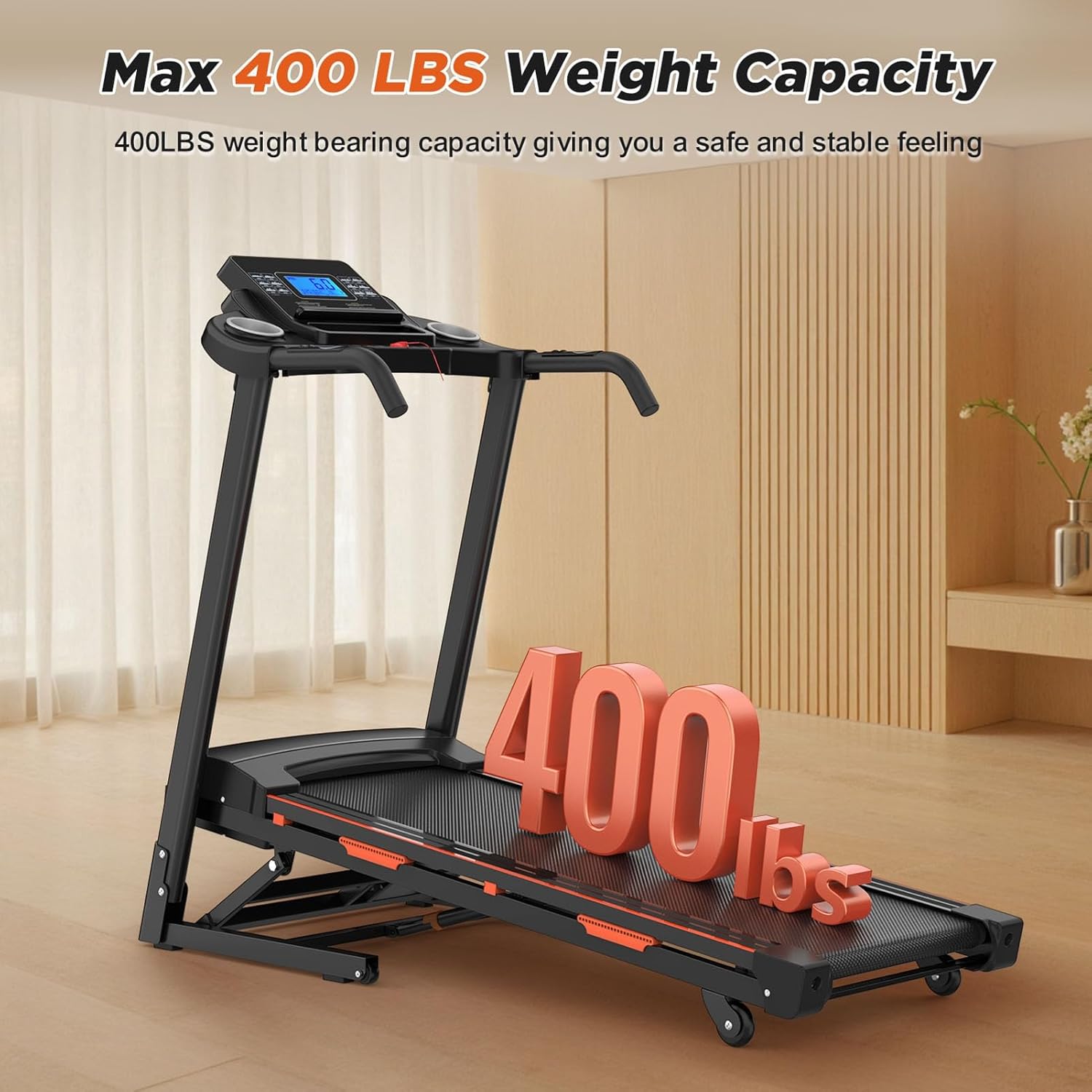 8.5 MPH Treadmills with 15% Auto Incline, 3.25 HP Walking Pad Treadmill with Handle Bar, 400 lbs Capacity, Folding Running Machine for Home with Digital LED Display & App - Image 7