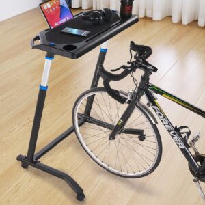 VEVOR Cycling Desk, Adjustable Bike Trainer & Treadmill Desk with Triangle Support, Non-Slip Multi-Slot Bike Trainer Fitness Desk with Handle Bar, Fit for Home Office Exercise