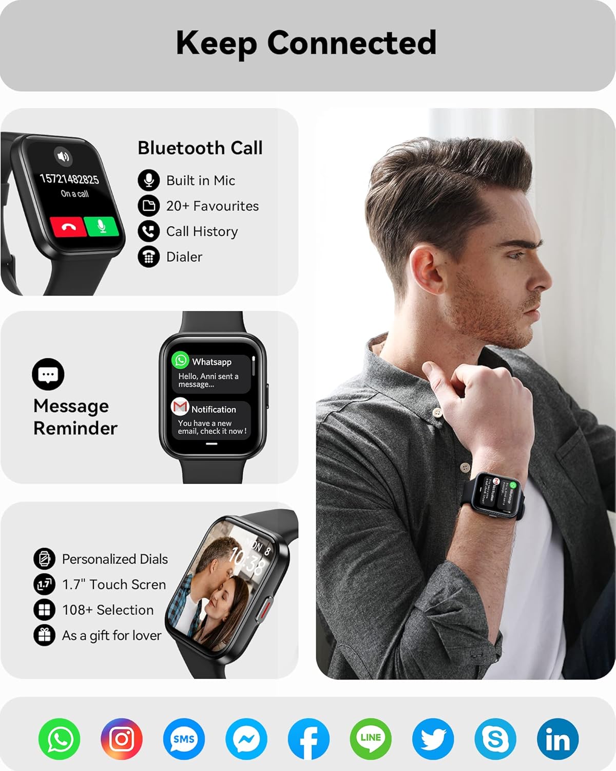 ENOMIR Smart Watch for Men Women(Answer/Make Call), Alexa Built-in,Fitness with Heart Rate SpO2 Sleep Monitor 100 Sports 5ATM Waterproof Activity Trackers and iOS&Android Phones, Black - Image 2
