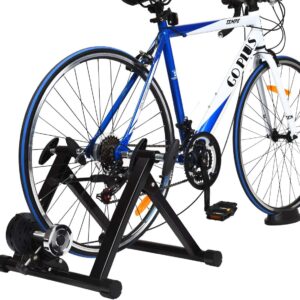 Goplus Bike Trainers for Indoor Riding, Folding Stationary Bike Stand with Magnetic Flywheel for Bicycle Cycling Training, 26’’ – 28’’ Wheels Road & Mountain Bikes