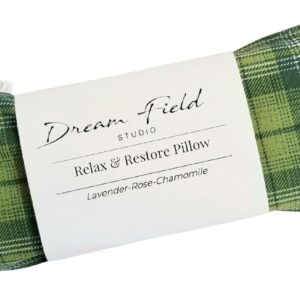Organic Lavender Eye Pillow – Handcrafted Aromatherapy Pillow for Yoga, Meditation & Relaxation – Cotton, Flax Seed Filling, Warm or Cool Comfort | Green Plaid Print