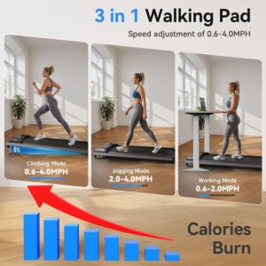 Walking Pad Treadmill with Incline, 2.5 HP Under Desk Treadmill for Home Office Small Spaces, 3 in 1 Walking pad, LED Display