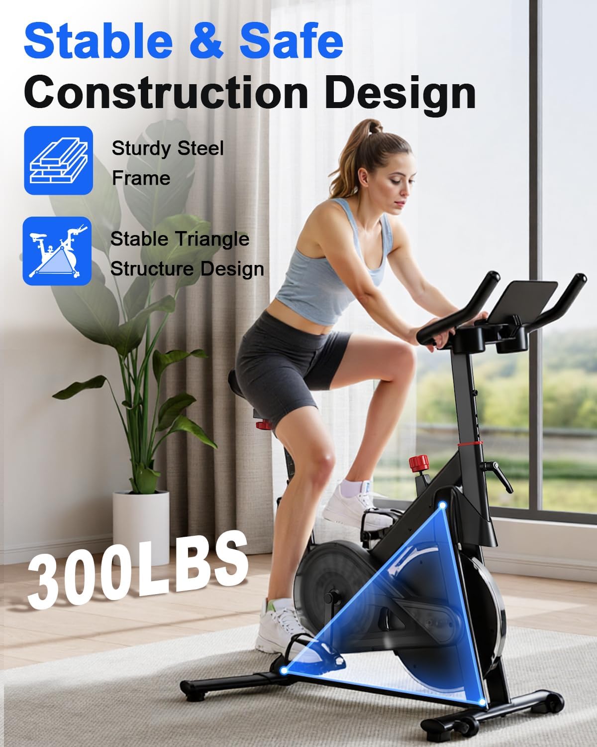 Superun Exercise Bike, Stationary Bikes for Home Gym with 32-Level Magnetic Resistance, 300LBS Capacity Indoor Cycling Bike with Comfortable Seat, LED Display - Image 2
