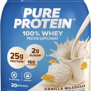 Pure Protein Powder, Whey, High Protein, Low Sugar, Gluten Free, Vanilla Cream, 1.75 lbs