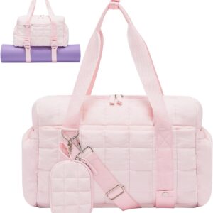 Small Gym Bag for Women, Puffy Sports Duffel Bag with Yoga Mat Holder, Gym Tote Bag with Wet Pocket & Coin Wallet, Carry on Bag for Workout Dance Pilates Ballet Swimming Travel
