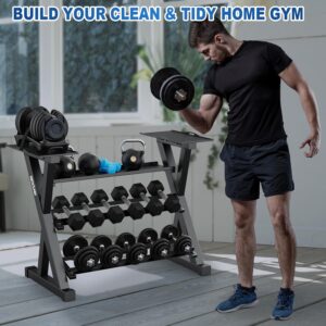 BEKING Dumbbell Rack, 3 Tier Weight Storage Rack for Dumbbells, Kettlebells, Multilevel Free Weight Organizer Stand for Home Gym Fitness, 1000-Pound Capacity