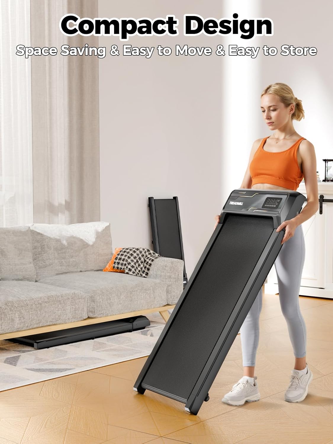 Walking Pad Treadmill with 10% Incline, 2.5HP Under Desk Treadmill 450LBS Capacity LED Display, 4 in 1 Portable Small Treadmills with Handle Bar for Home Office Black - Image 8