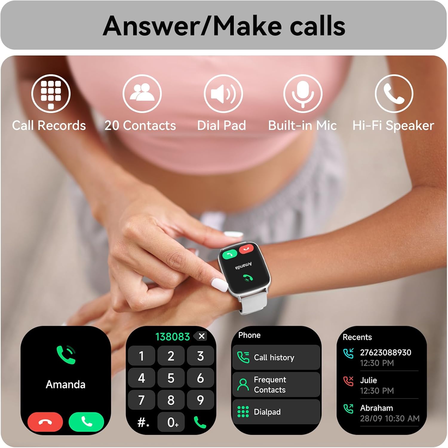 Tensky Smart Watch for Women Android & iPhone, 1.85" Touch Screen Fitness Tracker with Answer/Make Call, IP68 Waterproof 24/7 Health/Sleep Monitor, Pedometer, 100+ Sport Modes (2 Bands) - Image 3
