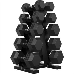 Hex Weights Dumbbells Set with Rack, 100-550 lb Rubber Coated Dumbbell Sets with Storage, Free Hand Weight for Strength Training, Exercise, Fitness, Home, Gym, Heavy Duty