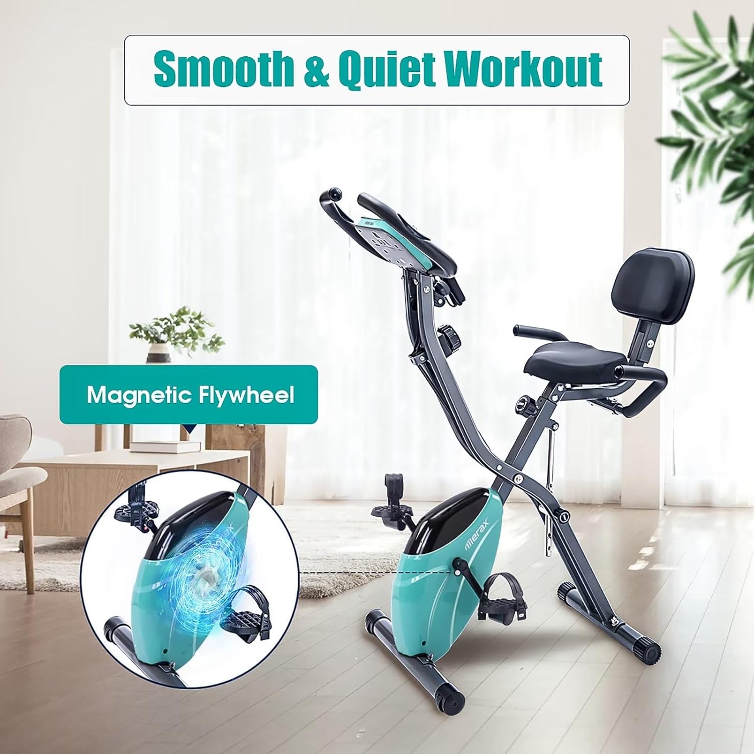 Merax Folding Exercise Bike, Foldable Fitness Stationary Bike Machine, Upright Indoor Cycling Bike, Magnetic X-Bike - Image 2